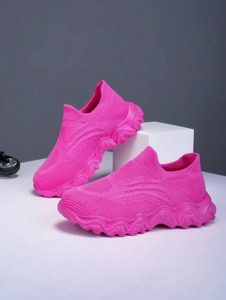 女士玫瑰红轻便运动鞋，透气系带，舒适防滑厚底，休闲运动跑步鞋 - 玫紅色 - 查看 1