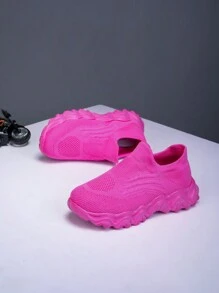 女士玫瑰红轻便运动鞋，透气系带，舒适防滑厚底，休闲运动跑步鞋 - 玫紅色 - 查看 4