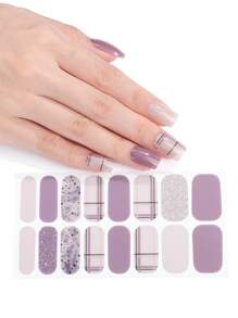 1 张 16 片美甲全覆盖贴纸渐变闪光猫眼粘性滑块 DIY 指甲油美甲贴纸贴花 - 彩色 - 查看 13