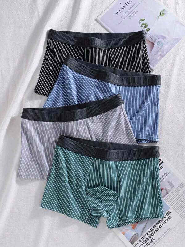 4pcs/Set Men's Briefs, Breathable Striped Simple Boxer Shorts Underwear