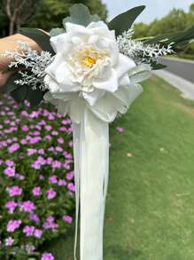 1PC 婚礼椅背花和婚车花仿真玫瑰满天星薰衣草婚礼过道椅装饰靠背花户外婚礼过道装饰椅背花，婚庆摄影道具椅背装饰花婚庆用品 - 多色 - 查看 10