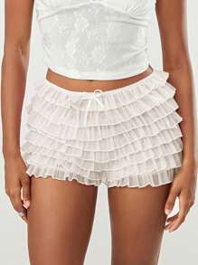Women's Summer Ruffled Frilly Shorts, Multi-Layer Mesh Short Pants ...