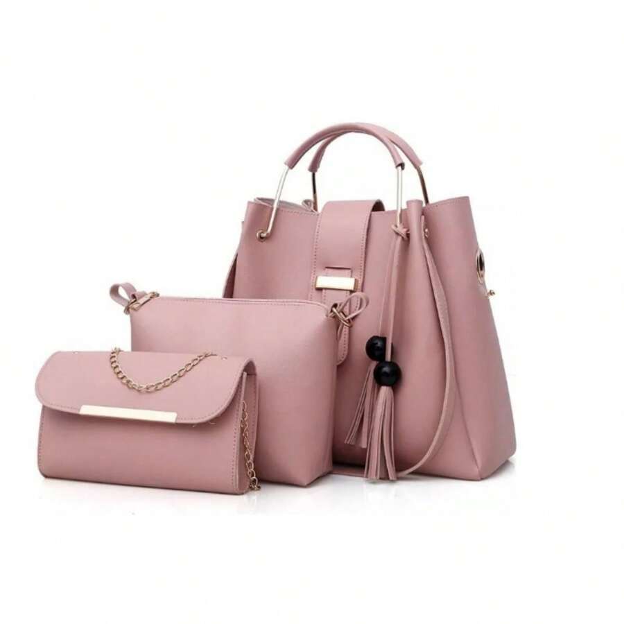 Set 3 Bolsas Bandolera Dama Mujer Cosmetiquera Cartera Borla, Conjunto De 3 Bolsos De Lujo Para Mujer, Gran Capacidad, Set 3 Bolsas Bandolera Mujer Cosmetiquera, Juego de 3 Bolsos para Señora - Bolsa Dama Antirrobo Cartera Borla Rosa - Rosa - Ver 1