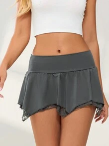 Minifalda de mujer, falda de talle bajo plisada irregular lisa de verano, ropa de club para fiestas - Gris - Ver 5