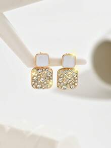 1 Cặp Hoa tai mặt vuông đính đá Rhinestone sang trọng thời trang dành cho nữ - màu đen - Xem 3