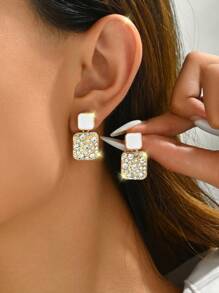 1 Cặp Hoa tai mặt vuông đính đá Rhinestone sang trọng thời trang dành cho nữ - màu đen - Xem 2