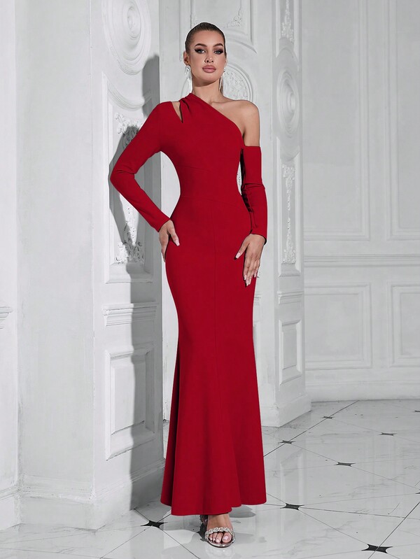 Barlahlsen Blue Elegant Women's Evening Dress With Asymmetric Slit