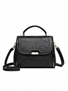 1 件大容量图案手提包，适合中年女性的优雅手提包，最佳母亲节礼物 - 黑色 - 查看 6