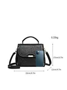 1 件大容量图案手提包，适合中年女性的优雅手提包，最佳母亲节礼物 - 黑色 - 查看 7