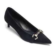 Black Low Heel Pumps With Rhinestones And Metallic Buckles – Timeless Chic Style - Black - View 3