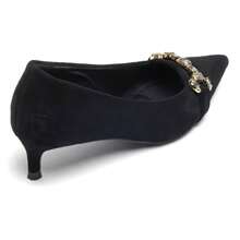 Black Low Heel Pumps With Rhinestones And Metallic Buckles – Timeless Chic Style - Black - View 6