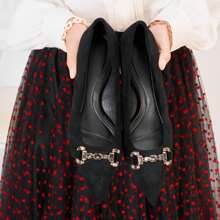 Black Low Heel Pumps With Rhinestones And Metallic Buckles – Timeless Chic Style - Black - View 2