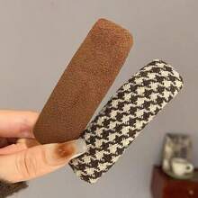 2 件装女士多色面料和仿皮 BB 发夹，秋冬新款复古格子咖啡色时尚发饰，别致街头时尚日常使用 - 彩色 - 查看 14