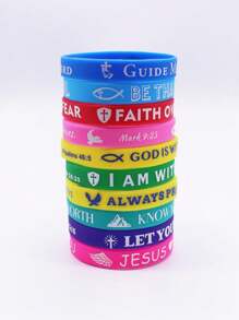 5pcs/10pcs/20pcs Set Assorted Color Bible Verse & Inspirational Phrase Silicone Bracelets, Suitable For Daily Wear And Gift-Giving