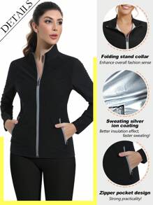 1pc Women's Long Sleeve Stand Collar Sports Sweatshirt, Zippered Moisture Wicking Sauna Suit, Solid Color Sauna Suit For Female Athletes, Yoga Fitness Wear For Weight Loss & Calorie Burning, Sweating Training Outfit, Zippered Long Sleeve Shaping Garment, Sexy Sports Wear For Yoga & Fitness, Accelerate Sweat Circulation, Promote Weight Loss Journey, Professional Sauna Effect, Create Ultimate Weight Loss Experience, Essential For Efficient Fat Burning, Achieve The Perfect Physique! Gym Accessories Belly Slimming Girdles, Lumbar Girdles Belly Slimming Corset