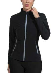 1pc Women's Long Sleeve Stand Collar Sports Sweatshirt, Zippered Moisture Wicking Sauna Suit, Solid Color Sauna Suit For Female Athletes, Yoga Fitness Wear For Weight Loss & Calorie Burning, Sweating Training Outfit, Zippered Long Sleeve Shaping Garment, Sexy Sports Wear For Yoga & Fitness, Accelerate Sweat Circulation, Promote Weight Loss Journey, Professional Sauna Effect, Create Ultimate Weight Loss Experience, Essential For Efficient Fat Burning, Achieve The Perfect Physique! Gym Accessories Belly Slimming Girdles, Lumbar Girdles Belly Slimming Corset