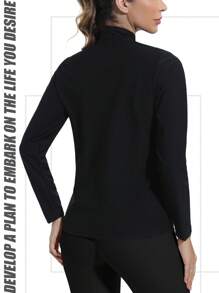 1pc Women's Long Sleeve Stand Collar Sports Sweatshirt, Zippered Moisture Wicking Sauna Suit, Solid Color Sauna Suit For Female Athletes, Yoga Fitness Wear For Weight Loss & Calorie Burning, Sweating Training Outfit, Zippered Long Sleeve Shaping Garment, Sexy Sports Wear For Yoga & Fitness, Accelerate Sweat Circulation, Promote Weight Loss Journey, Professional Sauna Effect, Create Ultimate Weight Loss Experience, Essential For Efficient Fat Burning, Achieve The Perfect Physique! Gym Accessories Belly Slimming Girdles, Lumbar Girdles Belly Slimming Corset