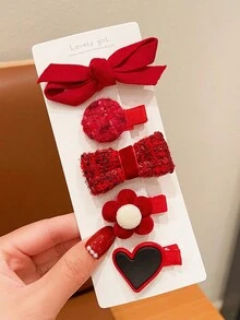 2 张卡（10 件）婴儿发夹，女童婴儿蝴蝶结发夹，可爱新生儿刘海夹，儿童新年发饰，红色 - 彩色 - 查看 4