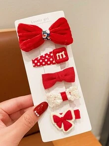 2 张卡（10 件）婴儿发夹，女童婴儿蝴蝶结发夹，可爱新生儿刘海夹，儿童新年发饰，红色 - 彩色 - 查看 5