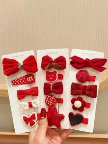 2 张卡（10 件）婴儿发夹，女童婴儿蝴蝶结发夹，可爱新生儿刘海夹，儿童新年发饰，红色 - 彩色 - 查看 7