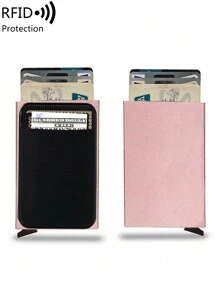 MIYIN Portefeuille anti-vol ultra-fin en alliage d'aluminium à la mode, unisexe, design minimaliste de couleur unie à ouverture automatique, avec poche pour espèces, fentes pour cartes métalliques, peut contenir des cartes, des pièces d'identité, léger et portable, convient aux hommes, pères, maris, couples, petits amis, cadeau idéal pour la Saint-Valentin, l'anniversaire, la Fête des Pères. Également disponible en porte-cartes anti-vol, porte-cartes de visite, porte-cartes de crédit, mini-portefeuille, portefeuille RFID. - Rose bonbon - Voir 2