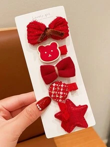 2 张卡（10 件）婴儿发夹，女童婴儿蝴蝶结发夹，可爱新生儿刘海夹，儿童新年发饰，红色 - 彩色 - 查看 6