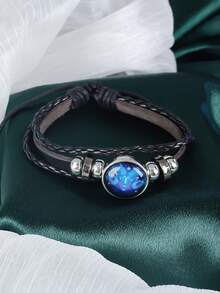 1 件时尚情侣手链，12 星座多层编织夜光朋克皮革星空手链 - 黑色 - 查看 1