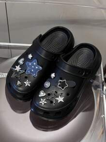 12 件可拆卸钻石镶嵌时尚星星、笑脸、心形时尚鞋饰，适用于沙滩鞋和镂空木屐 - 藍色 - 查看 3