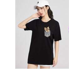 Women's Cat T-Shirt Printed T-Shirt 100% Cotton Shirt Premium Blouse New Release - 黑色 - 查看 1
