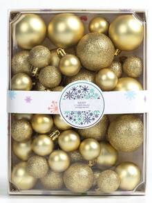 42 件/盒 3 厘米/4 厘米/5 厘米塑料圣诞饰品，电镀闪光镜球吊坠装饰圣诞树 - 金色 - 查看 1