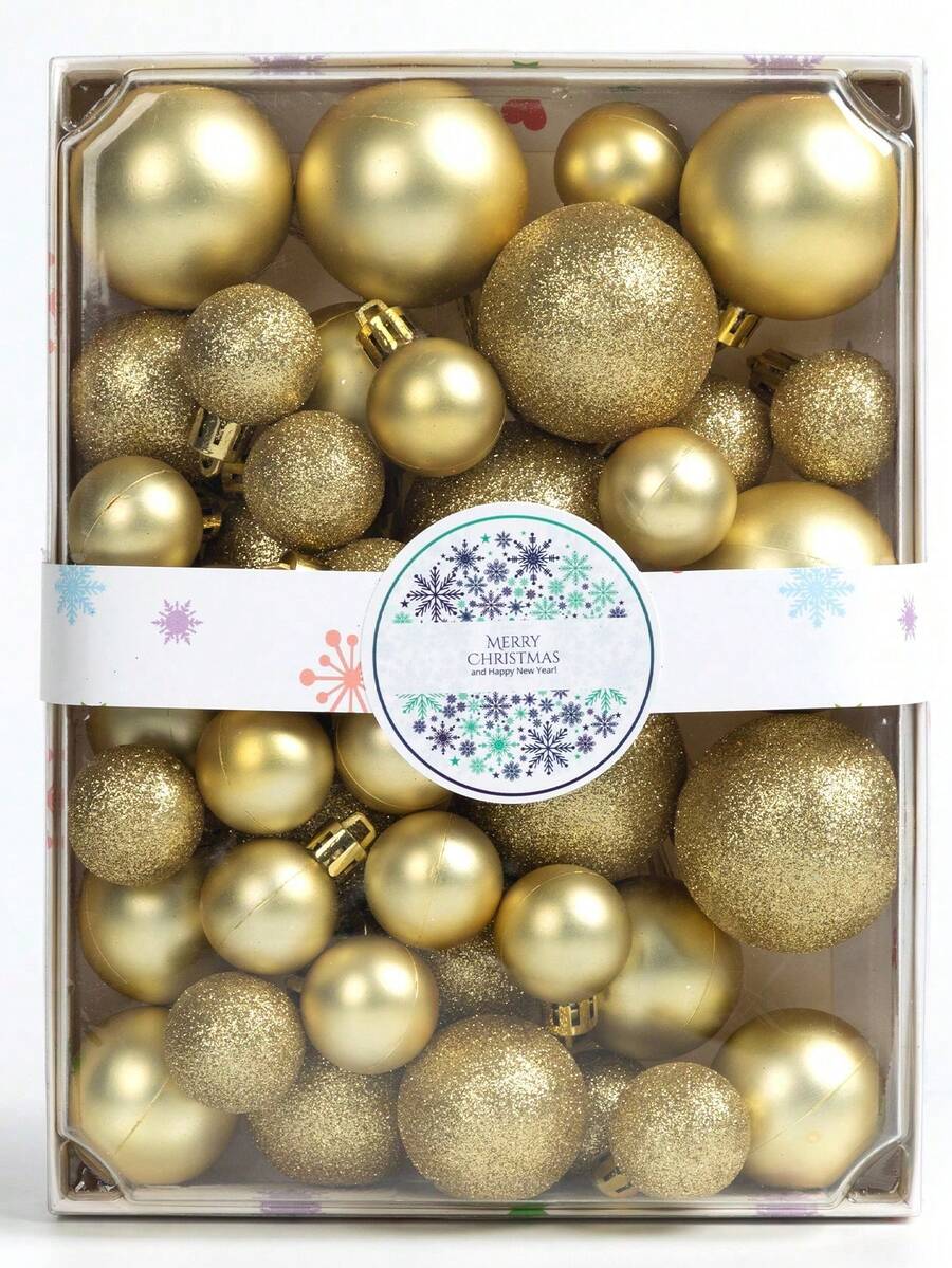 42 件/盒 3 厘米/4 厘米/5 厘米塑料圣诞饰品，电镀闪光镜球吊坠装饰圣诞树 - 金色 - 查看 1