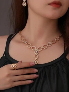 4 件套女士珠宝套装，奢华礼盒套装，配有时尚高端珠宝，适合送礼、求婚、节日礼物 - 黃色 - 查看 4