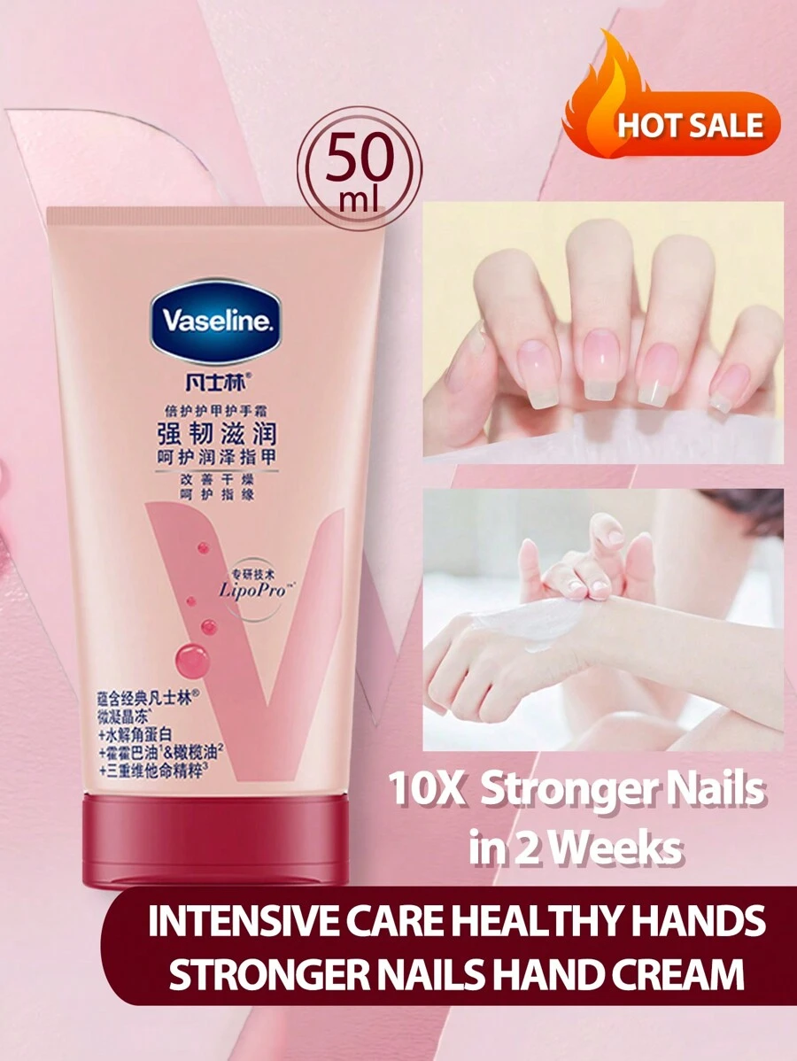 Vaseline Intensive Care Healthy Hands + Stronger Nails Hand Cream 50ml With Petroleum Jelly And Keratin Infused Formula Prevents Nails From Chipping Or Breaking. With Such Nourishing Ingredients, It Is Perfect For Maintaining Smooth, Soft, Healthy Looking And Feeling Hands And Nails. - For Hands & Nails 50ml - 查看 1