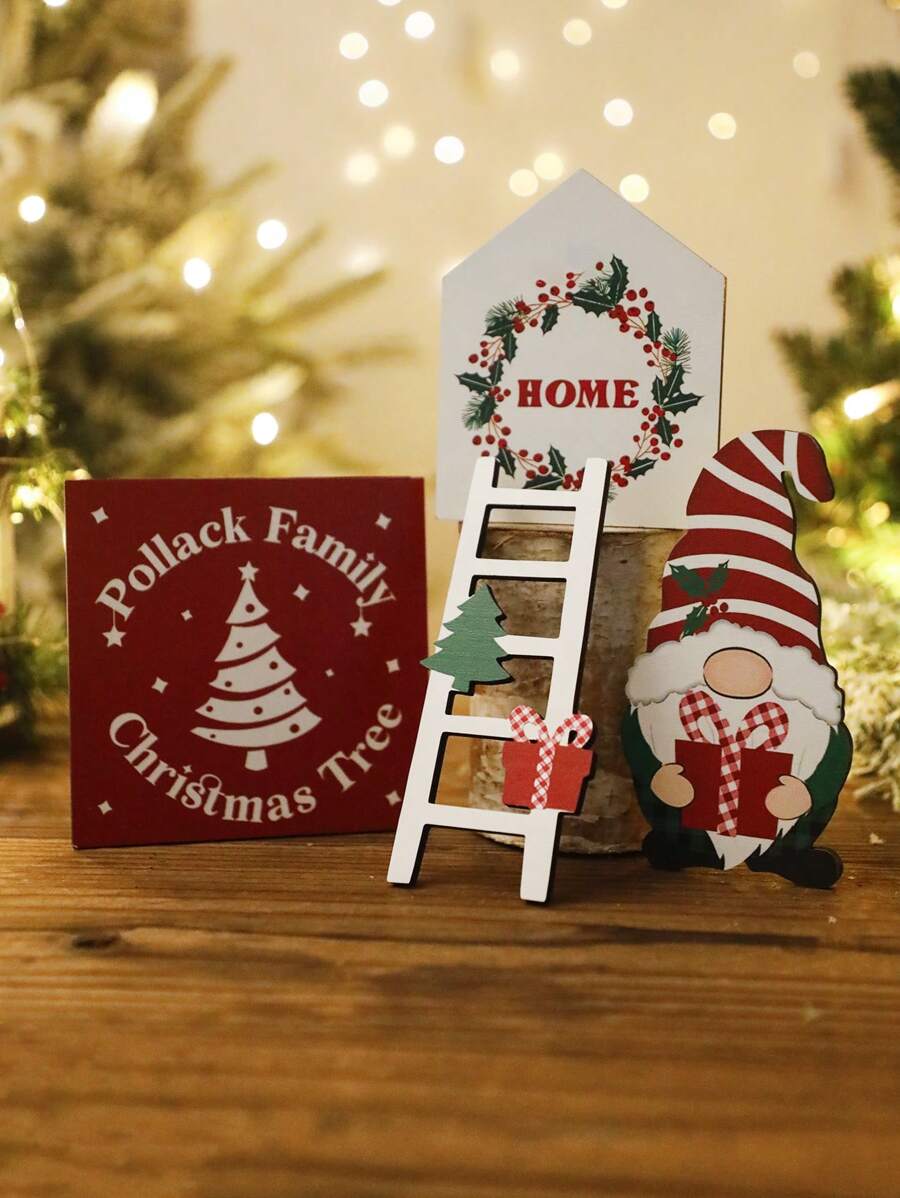 1 件圣诞木制桌面装饰 - 复古红色卡车，配有圣诞树和“圣诞快乐”标志，乡村节日装饰，用于壁炉架、架子或桌子，非常适合节日家庭、办公室或派对装饰最佳礼物 - 彩色 - 查看 1