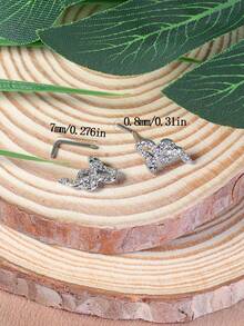 2 件优雅小蛇装饰水钻不锈钢蛇形鼻环/鼻环，低过敏穿孔身体首饰 - 銀色 - 查看 7