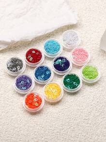 VV NAI OU 1套/12个装混色3D梦幻人造星星亮片饰品美甲装饰彩色贴花迷你星星设计人造指甲配件用品日式 - 彩色 - 查看 7