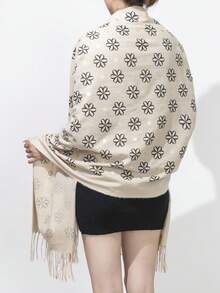 1 件女式仿羊绒花卉印花流苏长围巾 - 彩色 - 查看 4