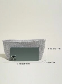 女士锁子甲手拿包晚宴包，水晶链网闪光晚宴单肩包，可拆卸链条，优雅精致的方形派对晚宴包，斜挎晚宴包，派对女孩手拿包，女士，适合派对、婚礼、舞会、晚宴/宴会，适合女士的最佳礼物，适合狂欢节婚礼手提包，适合派对和舞会 - 銀色 - 查看 5