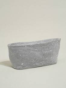 女士锁子甲手拿包晚宴包，水晶链网闪光晚宴单肩包，可拆卸链条，优雅精致的方形派对晚宴包，斜挎晚宴包，派对女孩手拿包，女士，适合派对、婚礼、舞会、晚宴/宴会，适合女士的最佳礼物，适合狂欢节婚礼手提包，适合派对和舞会 - 銀色 - 查看 2