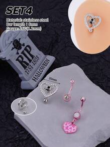 3 Cái/bộ Y2K Ngọt Ngào Mát Mẻ Rồng Trái Tim Nhện Nhẫn rốn Đính Đá Trang Trí Bướm Thép Không Gỉ Âm Dương Bát Quái Trang Sức Rốn Bướm Rốn Lá Phong Hồng Thanh Xỏ Khuyên Bụng Có Bản Lề Thanh Cong Clicker Nhẫn Rốn Ngôi Sao Nơ Dangle Thanh Xỏ Khuyên Bụng Nhẫn Rốn Dâu Tây Nhẫn rốn Ngọc Trai Hồng Giả Trang Sức Xỏ Khuyên Bụng Quà Tặng Cho Phụ Nữ Cô Gái Hẹn Hò Hàng Ngày Tiệc Giáng Sinh Quà Tặng Halloween - Nhiều màu - Xem 14