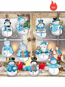 12pcs/24pcs/36pcs Christmas Snowman Wooden Hanging Decors, Winter Blue Snowman Decoration Set, Wooden Craft Ornaments For Holiday And Christmas Party Decorations Home Decor Christmas Decorations Room Decor - Multicolor - View 1