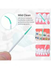1 件牙线棒，150 件超长柔软硅胶牙线棒，用于牙龈按摩和口腔清洁 - 綠色 - 查看 4