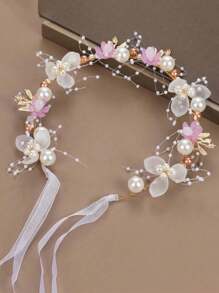 1pc Flower Girl Headpiece, Korean Princess Forest Style Floral Crown Headband, Suitable For Weddings, Parties, Formal Ceremonies, Pearl Flower Wreath Headband, Sweet European-Style Wedding Teen Headpiece. Valentine's Day Gift. - Multicolor - View 12