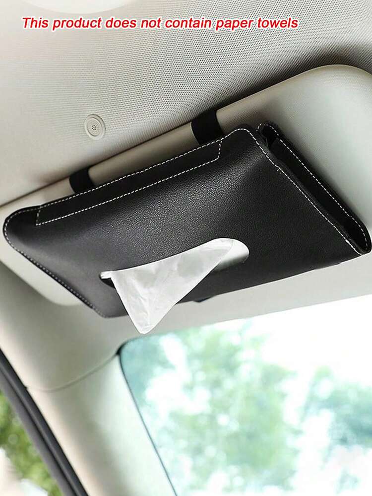 1pc Car Sun Visor Tissue Box - Black - View 1