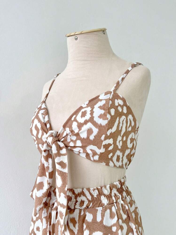 Women's Shorts Suit Casual And Stylish Solid Color Leopard Print Shorts - 米色 - 查看 4