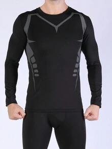 男友风格男士压缩上衣：终极运动长袖衬衫，适合冬季运动表现 - 黑色 - 查看 1
