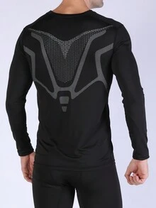 男友风格男士压缩上衣：终极运动长袖衬衫，适合冬季运动表现 - 黑色 - 查看 2