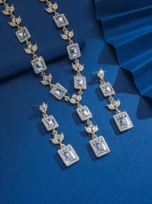 Rhinestone Decor Drop Earrings & Pendant Necklace