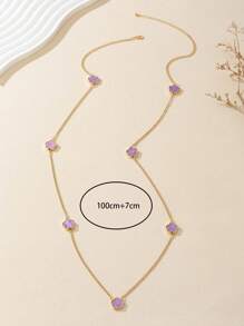 1 buah Kalung Panjang Liontin Daun Semanggi Ungu yang Modis dan Elegan, Cocok untuk Dipadukan dengan Sweater - Purple - View 5