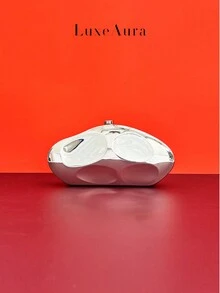 2024 金属亚克力不对称形状手拿包，轻巧奢华雕塑设计晚宴包，适合派对、度假、女士单肩斜挎包 - 銀色 - 查看 1